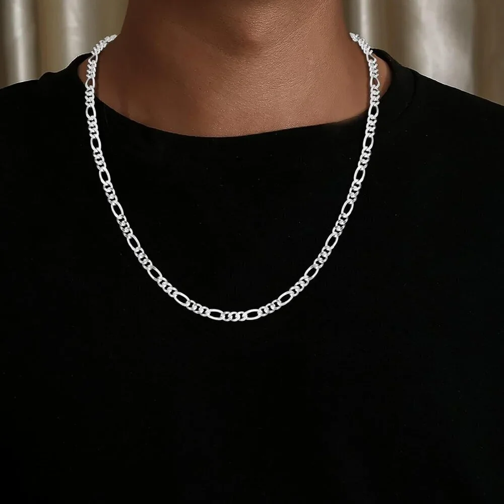 925 Sterling Silver Dainty 4mm Diamond Cut Figaro Chain for Men Jewelry Gift